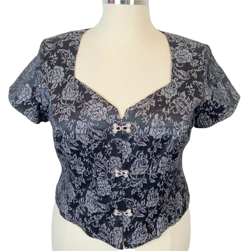 Disco Chic Evening Top Retro 80s Lady Hampton Nights Women Black Silver Size 1X